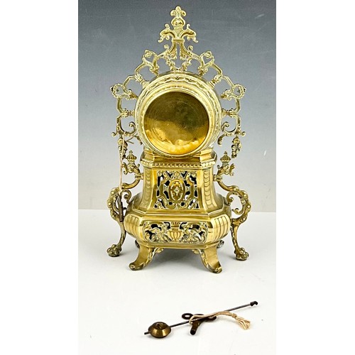 298 - 17” ANTIQUE POLISHED BRASS BAROQUE STYLE TABLETOP CLOCK (HAS NUMBER 9027 ENGRAVED INSIDE)