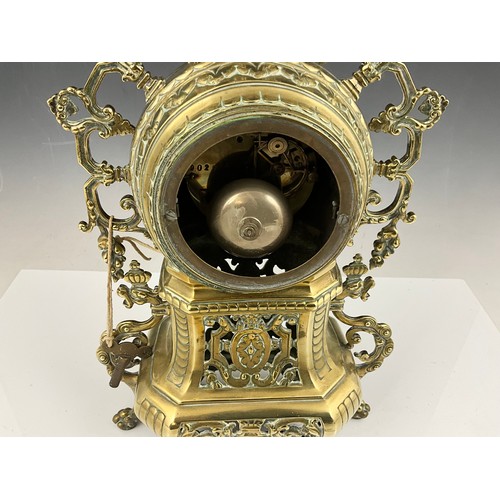 298 - 17” ANTIQUE POLISHED BRASS BAROQUE STYLE TABLETOP CLOCK (HAS NUMBER 9027 ENGRAVED INSIDE)