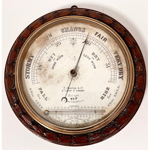 301 - ANTIQUE F. DARTON & CO. CARVED WOOD AND BRASS BAROMETER