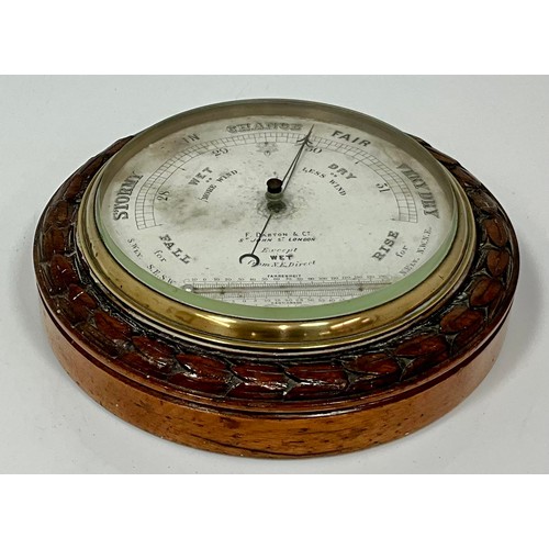 301 - ANTIQUE F. DARTON & CO. CARVED WOOD AND BRASS BAROMETER