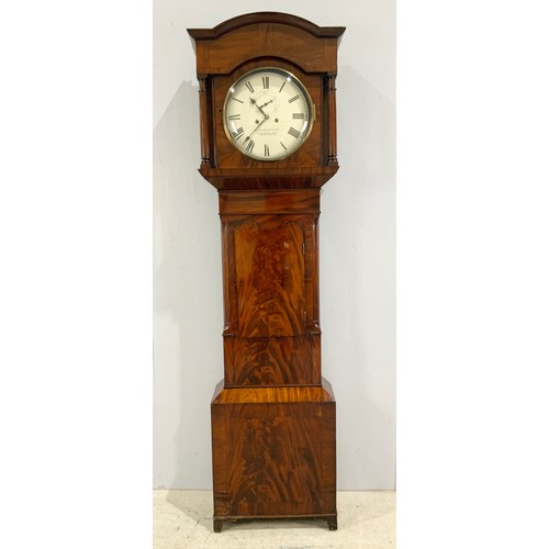 306 - FLAME MAHOGANY CASED LONGCASE CLOCK WITH ROUND CONVEX GLAZED DIAL , 8 DAY MOVEMENT, BROOKHOUSE, SHEF... 