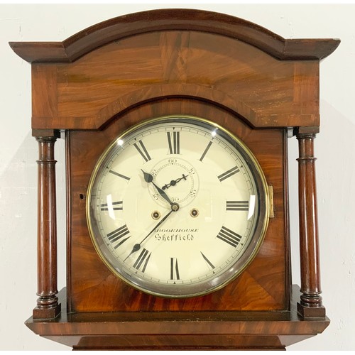 306 - FLAME MAHOGANY CASED LONGCASE CLOCK WITH ROUND CONVEX GLAZED DIAL , 8 DAY MOVEMENT, BROOKHOUSE, SHEF... 