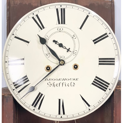 306 - FLAME MAHOGANY CASED LONGCASE CLOCK WITH ROUND CONVEX GLAZED DIAL , 8 DAY MOVEMENT, BROOKHOUSE, SHEF... 