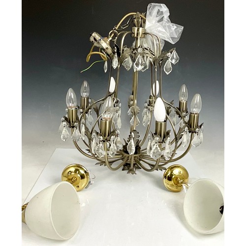 320 - MODERN CHANDELIER AF TOGETHER WITH 2 WALL LIGHT FITTINGS