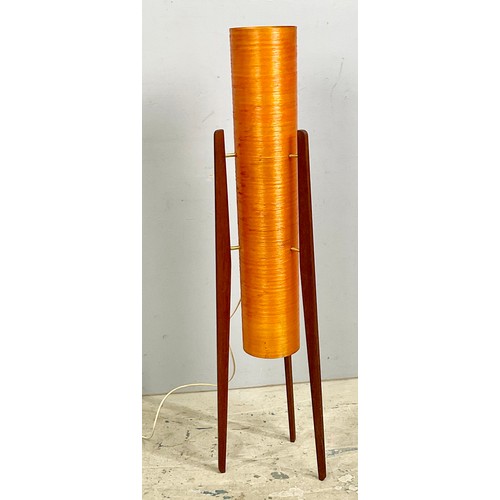 313 - RETRO VINTAGE ROCKET LAMP WITH ORIGINAL ORANGE VINYL SHADE, 113cm TALL