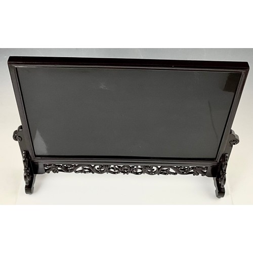 440 - ORIENTAL JADE OR SIMILAR STONE EMBELLISHED TABLE SCREEN