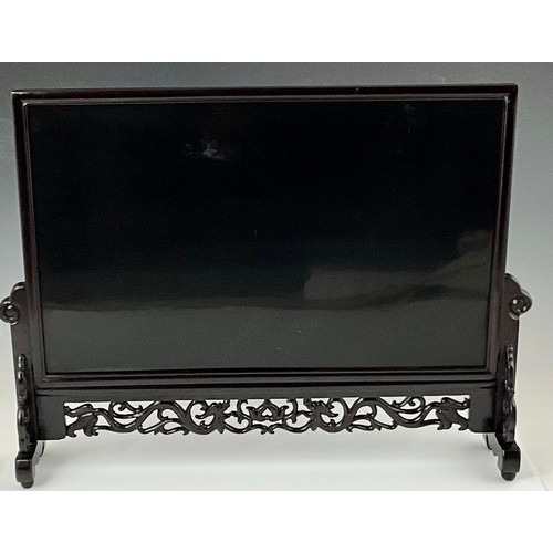 440 - ORIENTAL JADE OR SIMILAR STONE EMBELLISHED TABLE SCREEN