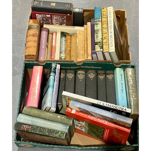 69 - 2 BOXES MISC. BOOKS INC. WINSTON CHURCHILL THE SECOND WORLD WAR, SHIPPING RELATED AND MANY OTHERS!