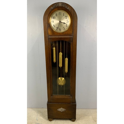 308 - DECO STYLE OAK CASED DOME TOP LONG CASE CLOCK