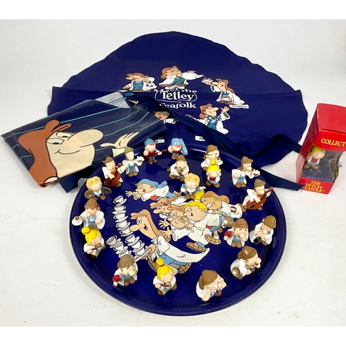 451 - TETLEY TEA FOLK COLLECTABLE FIGURES WITH TRAY, TEA TOWEL AND APRON