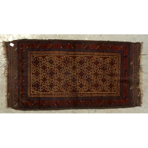 1050 - 2 RED GROUND RUGS LARGEST  184cm x 85cm