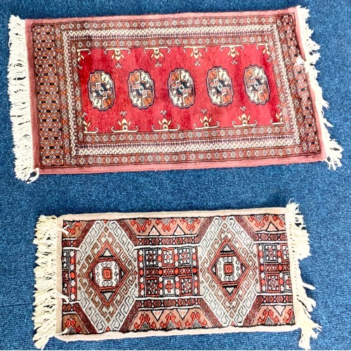 1060 - 3 SMALL RED GROUND RUGS / PRAYER MAT WITH GEOMETRIC PATTERN LARGEST  98cm x 62cm