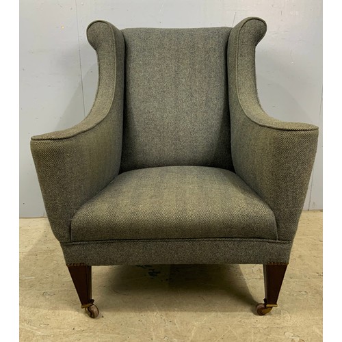 733 - ANTIQUE ARMCHAIR REUPHOLSTERED HERRINGBONE TWEED FABRIC