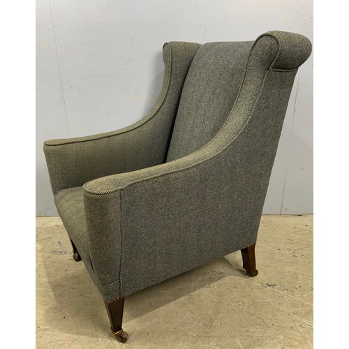 733 - ANTIQUE ARMCHAIR REUPHOLSTERED HERRINGBONE TWEED FABRIC