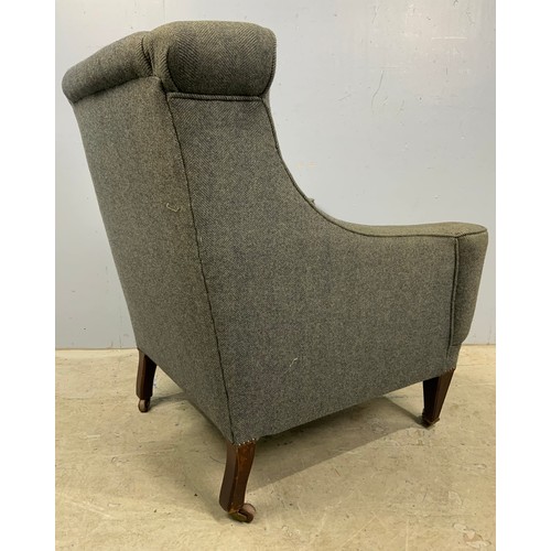 733 - ANTIQUE ARMCHAIR REUPHOLSTERED HERRINGBONE TWEED FABRIC