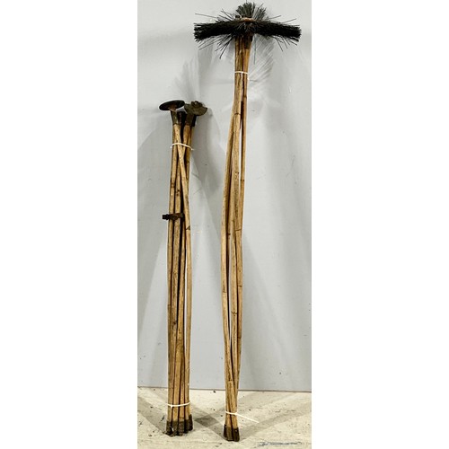 583 - VINTAGE BAMBOO CHIMNEY SWEEP BRUSH AND RODS TOGETHER WITH BAMBOO DRAIN CLEANING RODS