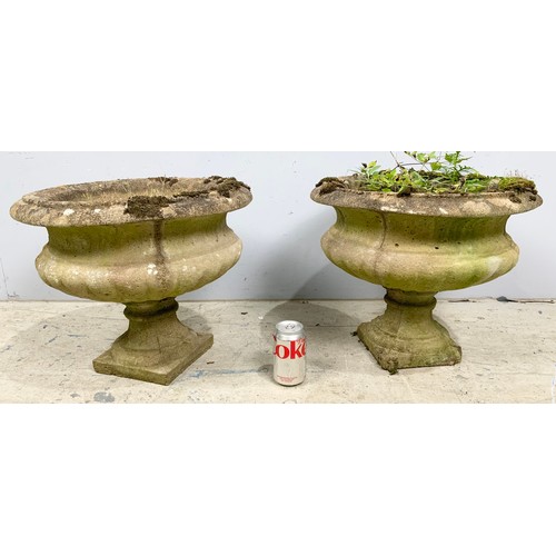 603 - PAIR OF COMPOSITE URNS 45cm DIAMETER