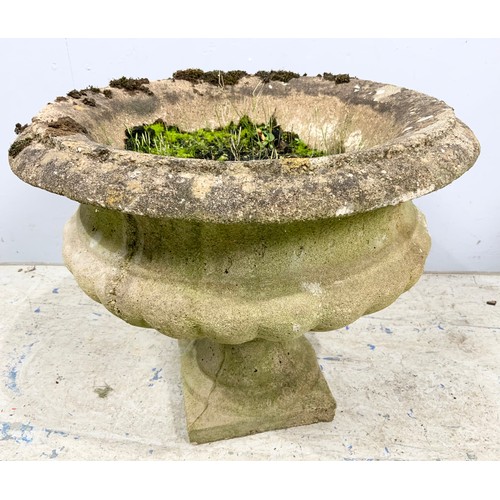 603 - PAIR OF COMPOSITE URNS 45cm DIAMETER