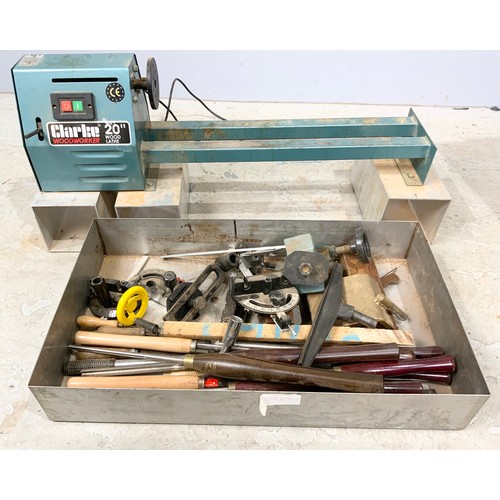 572 - CLARKE  20’’ WOOD LATHE  WITH A BOX OF ACCESSORIES