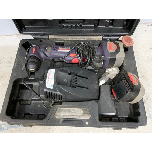 564 - BOXED BOSCH ROUTER, JIGSAW &  CASED SPARKY CORDLESS ANGLE DRILL