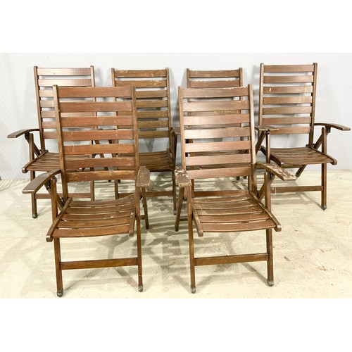 595 - WOODEN GARDEN TABLE AND  6 FOLDING CHAIRS BY SMARTWOOD