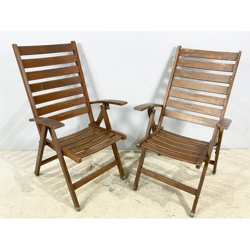 595 - WOODEN GARDEN TABLE AND  6 FOLDING CHAIRS BY SMARTWOOD