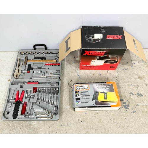 570 - EXTREME WALL PAPER STRIPPER, 12V COMPRESSOR  & A TOOLBOX WITH SPANNERS SOCKETS ETC