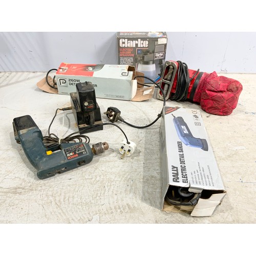 563 - POWER TOOLS INC RALLY ELECTRIC SANDER , ELECTRIC SPRAYGUN , DIRT DEVIL, SANDER ETC