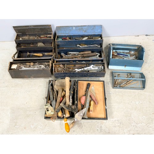 577 - 3 METAL TOOL BOXES  & A WOODEN TOOL BOX AND CONTENTS