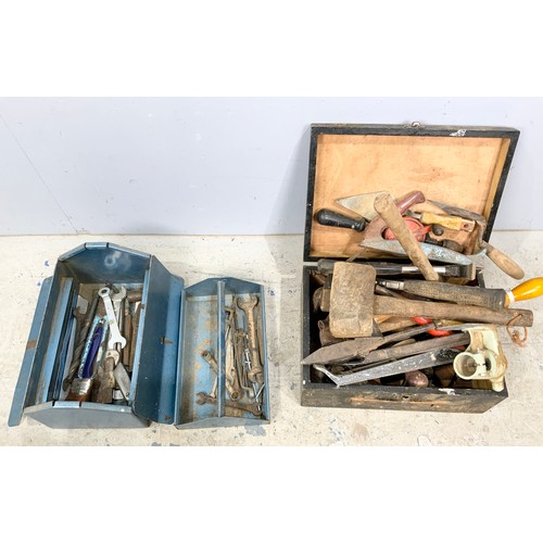 577 - 3 METAL TOOL BOXES  & A WOODEN TOOL BOX AND CONTENTS