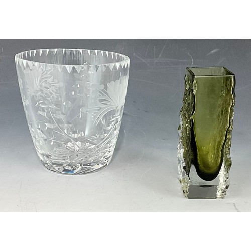 270 - WHITEFRIARS TYPE BARK SMOKED GLASS VASE AND A BRIERLEY VASE