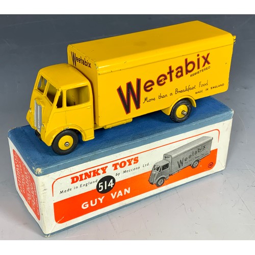 228 - DINKY SUPERTOYS 514 GUY VAN ‘WEETABIX’ YELLOW CAB, CHASSIS, RIDGED HUBS, FIRST TYPE CAB BOXED