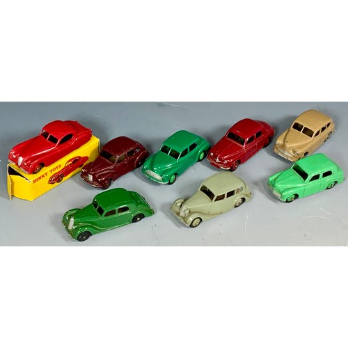 192 - DINKY TOYS, A P/T BOXED 157 JAGUAR XK120 COUPE IN RED, ONE END FLAP ON BOX MISSING, PLUS 7 U/B, MORR... 