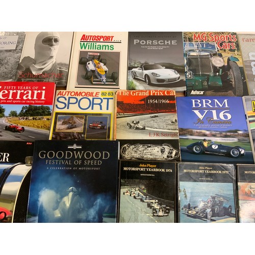 255 - BOX OF MOTORING BOOKS, A GOOD ASSORTMENT INCLUDING AUTOCOURSE 2017-18, 2016-17, JOHN PLAYER MOTOR SP... 