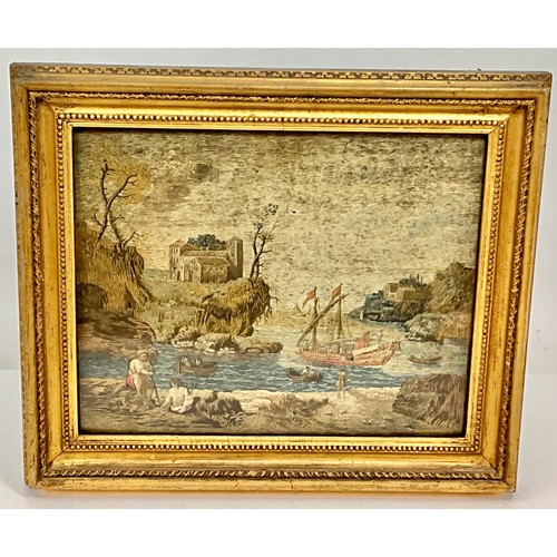 5 - BERLIN WOOL WORK “PICTURE” DEPICTING COASTAL SCENE WITH GALLEON