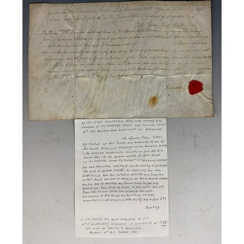 20 - HISTORIC DOCUMENT BY THE RIGHT HON. JOHN LORD HOWARD KS APPOINTING JAMES FELL TO QUARTER MASTER 4TH ... 