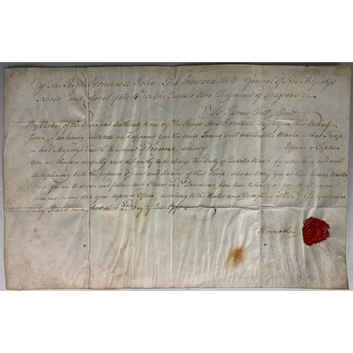 20 - HISTORIC DOCUMENT BY THE RIGHT HON. JOHN LORD HOWARD KS APPOINTING JAMES FELL TO QUARTER MASTER 4TH ... 