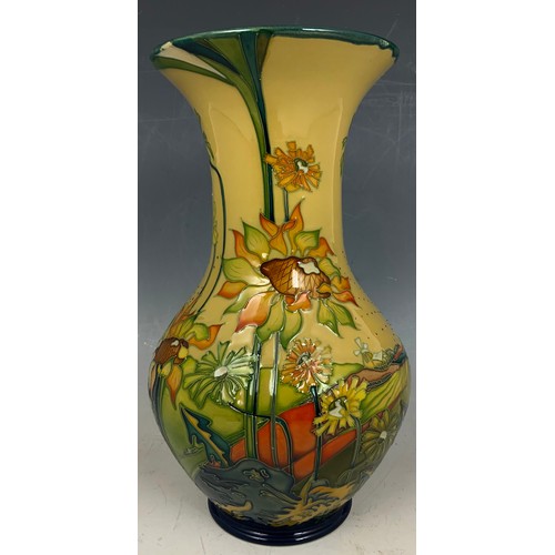 56 - MOORCROFT POTTERY WANDBAND PATTERN VASE BY NICOLA SLANEY OF BALUSTER FORM WITH FLARED NECK, DECORATE... 