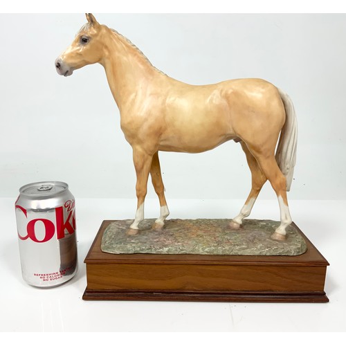 27 - ALBANY FINE CHINA MODEL OF A  PALAMINO HORSE ON WOODEN PLINTH TALL