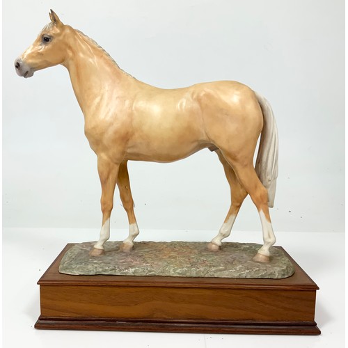 27 - ALBANY FINE CHINA MODEL OF A  PALAMINO HORSE ON WOODEN PLINTH TALL