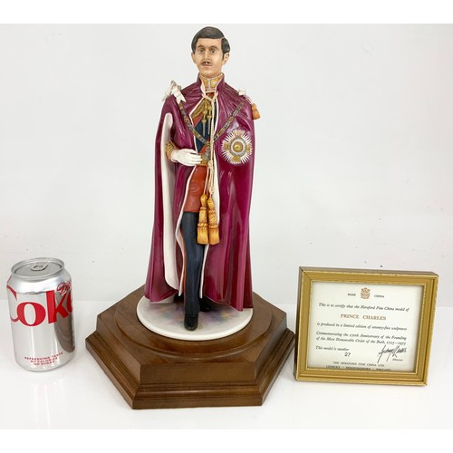 32 - HEREFORD FINE CHINA LTD ED  MODEL OF PRINCE CHARLES ON PLINTH WITH COA   37cm TALL