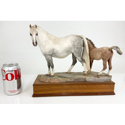 28 - ALBANY FINE CHINA MODEL OF A WELSH MARE & FOAL  ON WOODEN PLINTH