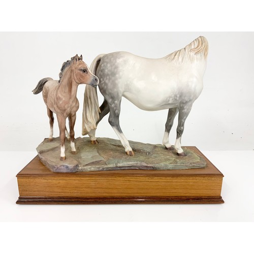 28 - ALBANY FINE CHINA MODEL OF A WELSH MARE & FOAL  ON WOODEN PLINTH