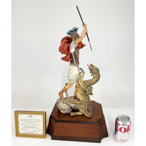 35 - HEREFORD FINE CHINA LTD ED MODEL OF  ST GEORGE AND THE DRAGON ON PLINTH WITH COA  56cm TALL