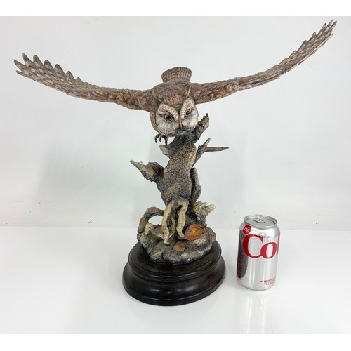 36 - HEREFORD FINE CHINA LARGE LIMITED EDITION MODEL OF A OWL ON WOODEN PLINTH  42cm TALL