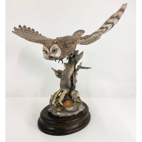 36 - HEREFORD FINE CHINA LARGE LIMITED EDITION MODEL OF A OWL ON WOODEN PLINTH  42cm TALL