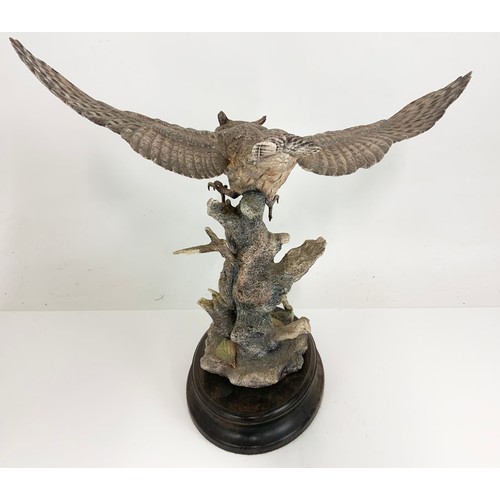 36 - HEREFORD FINE CHINA LARGE LIMITED EDITION MODEL OF A OWL ON WOODEN PLINTH  42cm TALL