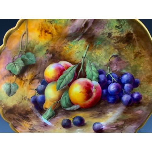 48 - ROYAL WORCESTER CABINET PLATE HAND PAINTED FALLEN FRUIT SIGNED H PRICE PUCE BACKSTAMP 23cm DIAMETER