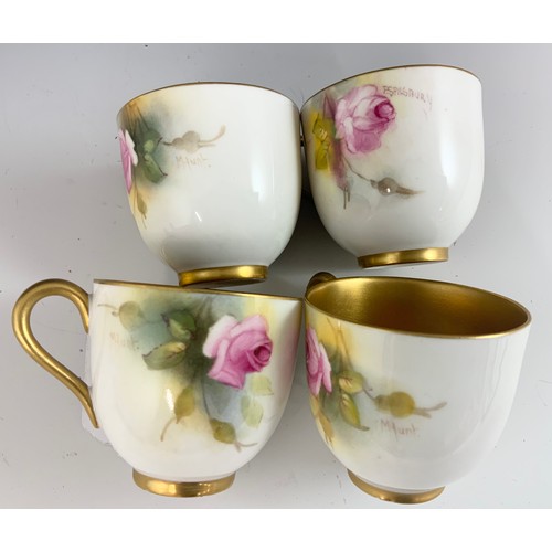 44 - 4 ROYAL WORCESTER HAND PAINTED  HADLEY ROSES DEMITASSE COFFEE CUPS & SAUCERS ALL SIGNED M HUNT EXCEP... 