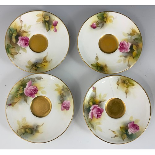 44 - 4 ROYAL WORCESTER HAND PAINTED  HADLEY ROSES DEMITASSE COFFEE CUPS & SAUCERS ALL SIGNED M HUNT EXCEP... 